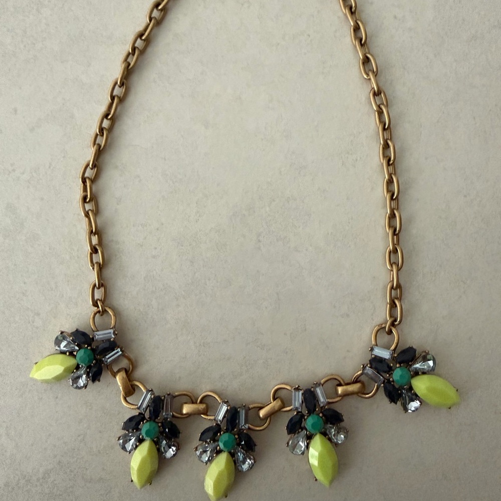 J. Crew Gold-Tone Necklace with Lime and Emerald Accents